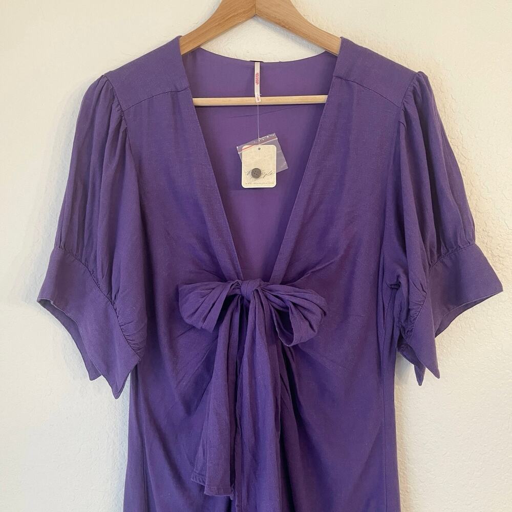 NWT Free People Vintage Summer Midi Dress Sz L Fits M Linen Blend Button Purple - Picture 3 of 16